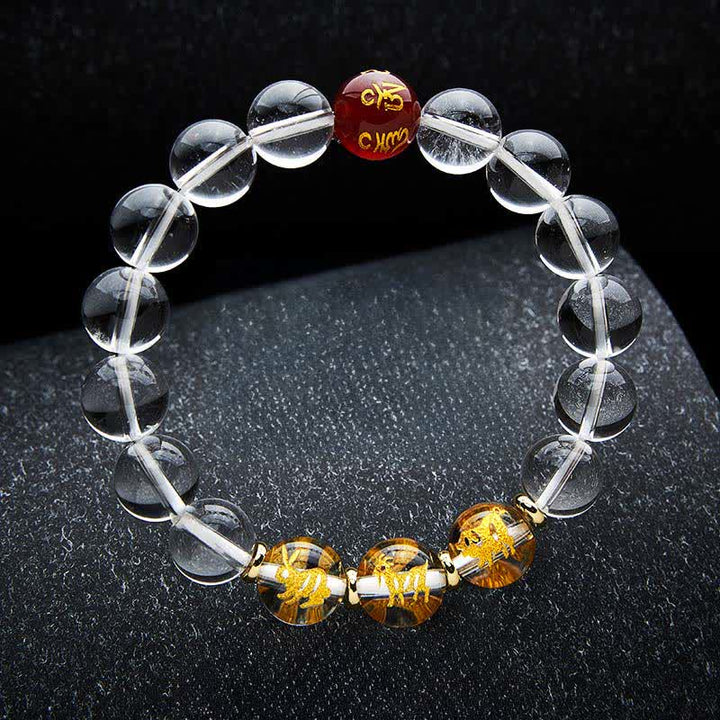 Buddha Stones Pulsera de cuarzo transparente con el zodíaco chino para la sanación - Conejo Cerdo Cabra - Cuentas de 12 mm (circunferencia de la muñeca: 17–18 cm) - image 10