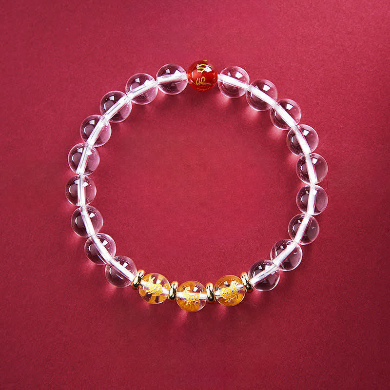 Buddha Stones Pulsera de cuarzo transparente con el zodíaco chino para la sanación - Conejo Cerdo Cabra - Cuentas de 8 mm (circunferencia de la muñeca: 15-16 cm) - image 7