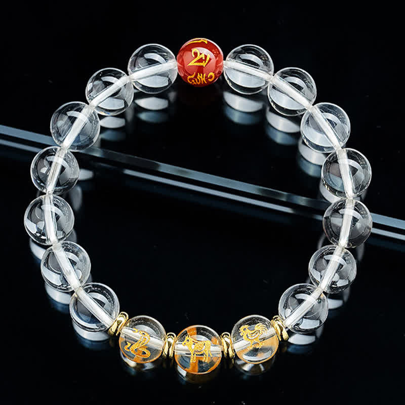 Buddha Stones Pulsera de cuarzo transparente con el zodíaco chino para la sanación - image 17