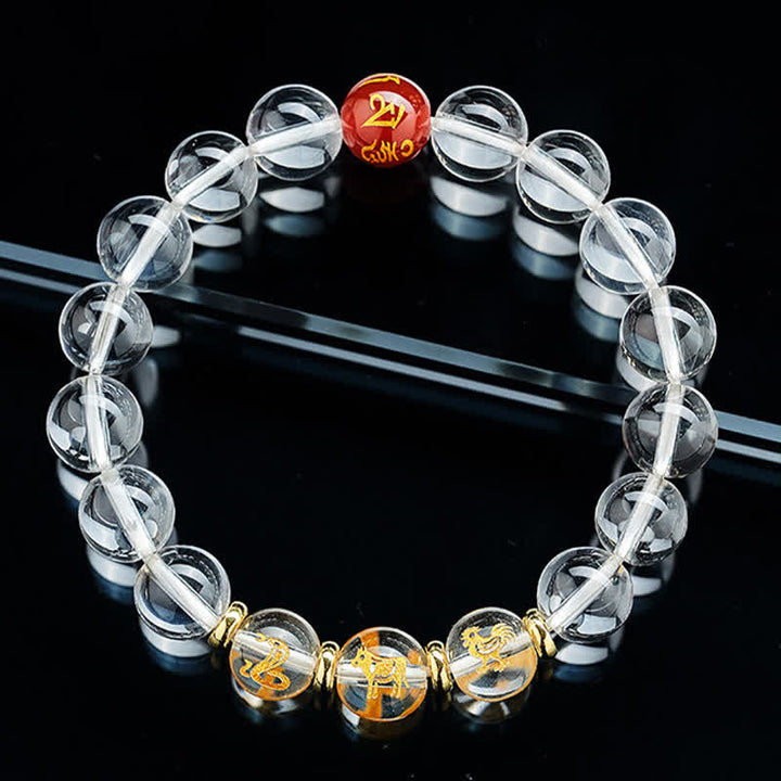 Buddha Stones Pulsera de cuarzo transparente con el zodíaco chino para la sanación - image 17