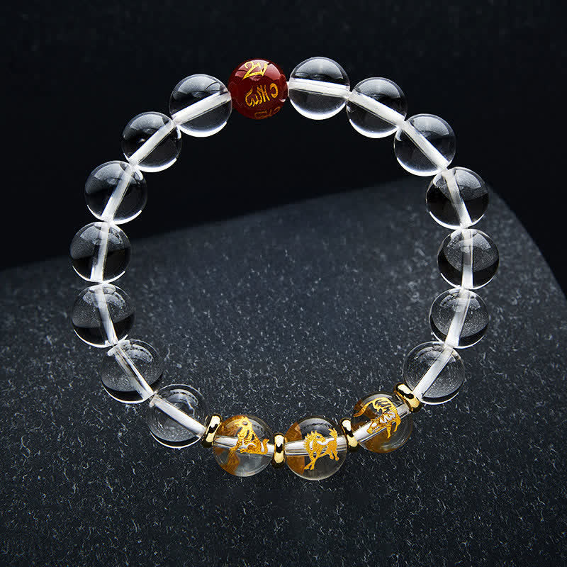 Buddha Stones Pulsera de cuarzo transparente con el zodíaco chino para la sanación - Perro caballo tigre - Cuentas de 10 mm (circunferencia de la muñeca: 16-17 cm) - image 2