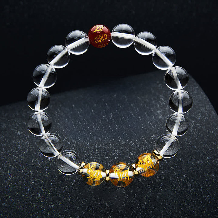 Buddha Stones Pulsera de cuarzo transparente con el zodíaco chino para la sanación - Conejo Cerdo Cabra - Cuentas de 10 mm (circunferencia de la muñeca: 16-17 cm) - image 9