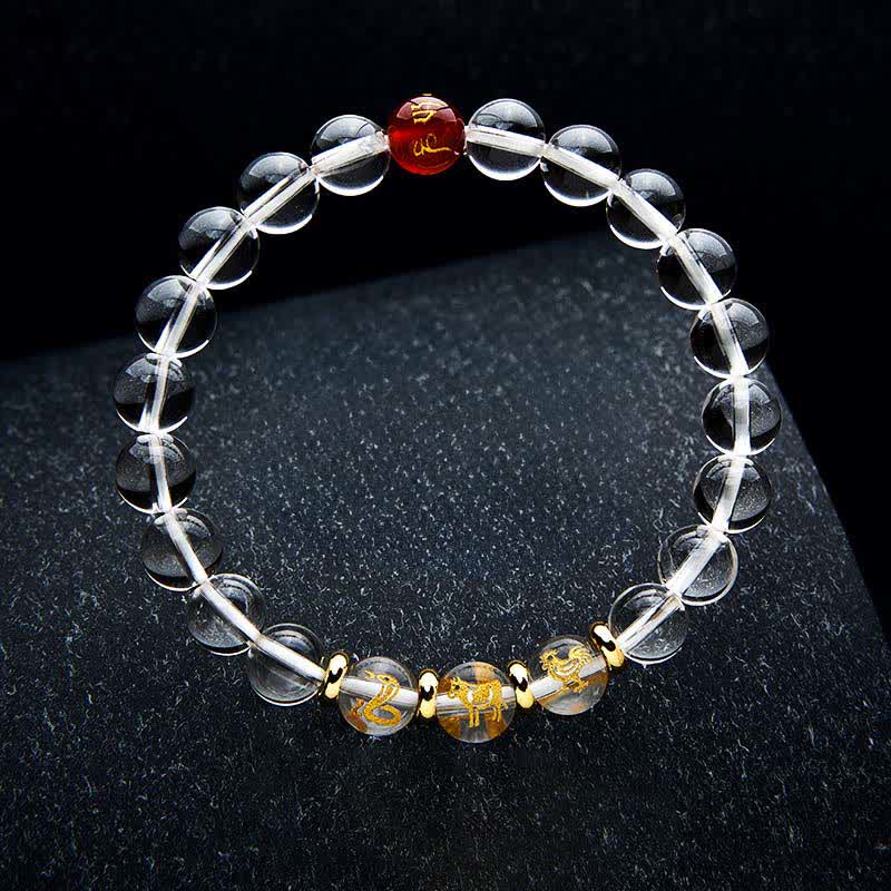 Buddha Stones Pulsera de cuarzo transparente con el zodíaco chino para la sanación - Serpiente Gallo Buey - Cuentas de 8 mm (circunferencia de la muñeca: 15-16 cm) - image 11