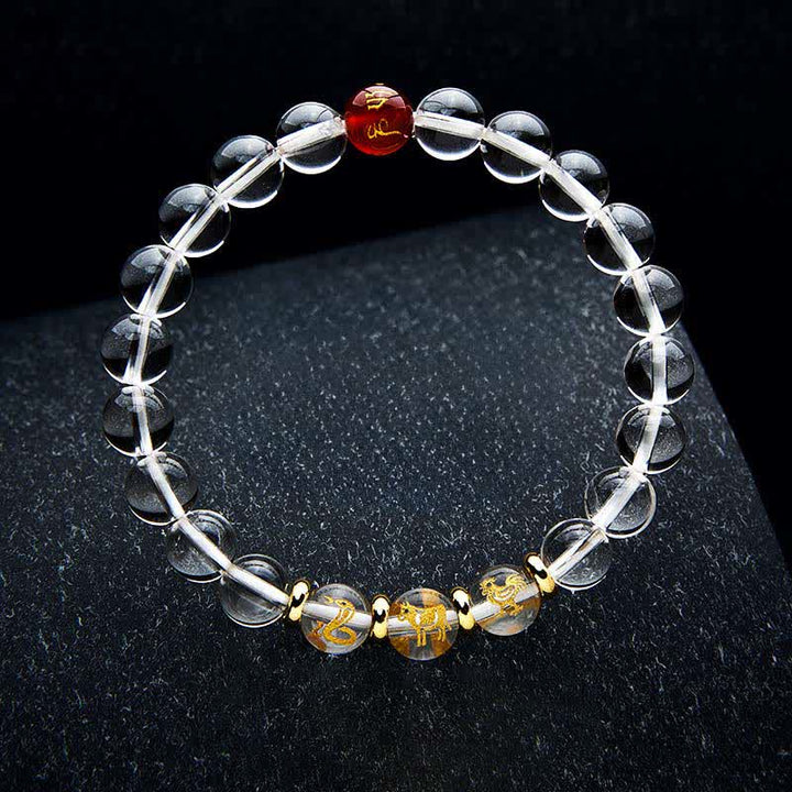 Buddha Stones Pulsera de cuarzo transparente con el zodíaco chino para la sanación - Serpiente Gallo Buey - Cuentas de 8 mm (circunferencia de la muñeca: 15-16 cm) - image 11