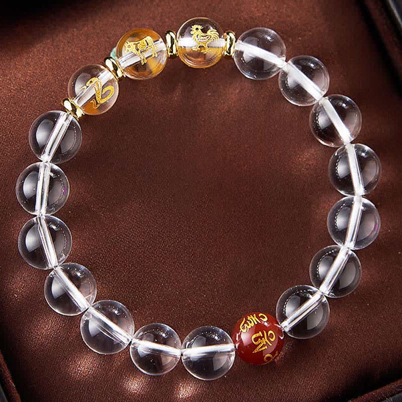 Buddha Stones Pulsera de cuarzo transparente con el zodíaco chino para la sanación - image 13