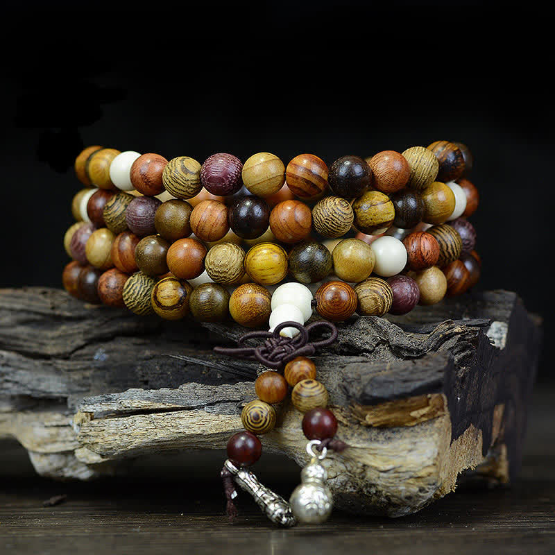 Buddha Stones Mala de 108 cuentas de madera natural multicolor para una energía tranquila - 8 mm*108 - image 0