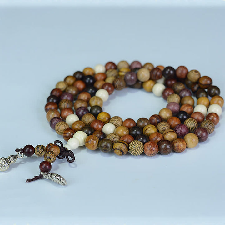 Buddha Stones Mala de 108 cuentas de madera natural multicolor para una energía tranquila - image 1