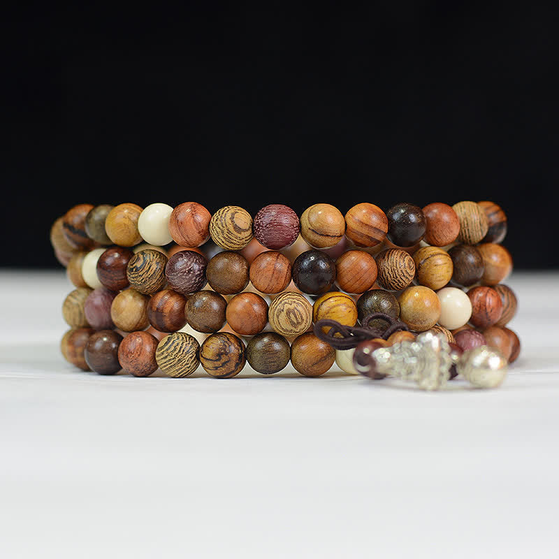 Buddha Stones Mala de 108 cuentas de madera natural multicolor para una energía tranquila - image 4