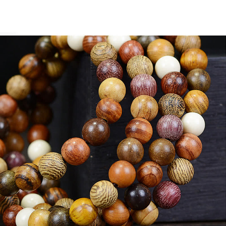 Buddha Stones Mala de 108 cuentas de madera natural multicolor para una energía tranquila - image 10