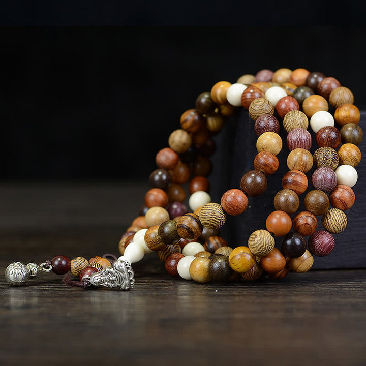 Buddha Stones Mala de 108 cuentas de madera natural multicolor para una energía tranquila - image 2
