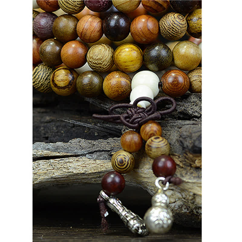 Buddha Stones Mala de 108 cuentas de madera natural multicolor para una energía tranquila - image 11