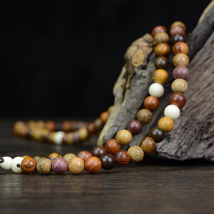 Buddha Stones Mala de 108 cuentas de madera natural multicolor para una energía tranquila - image 3