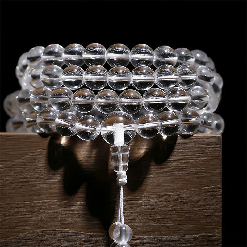 Buddha Stones Mala de protección con 108 cuentas de cuarzo transparente - Cuarzo transparente de 8 mm - image 0