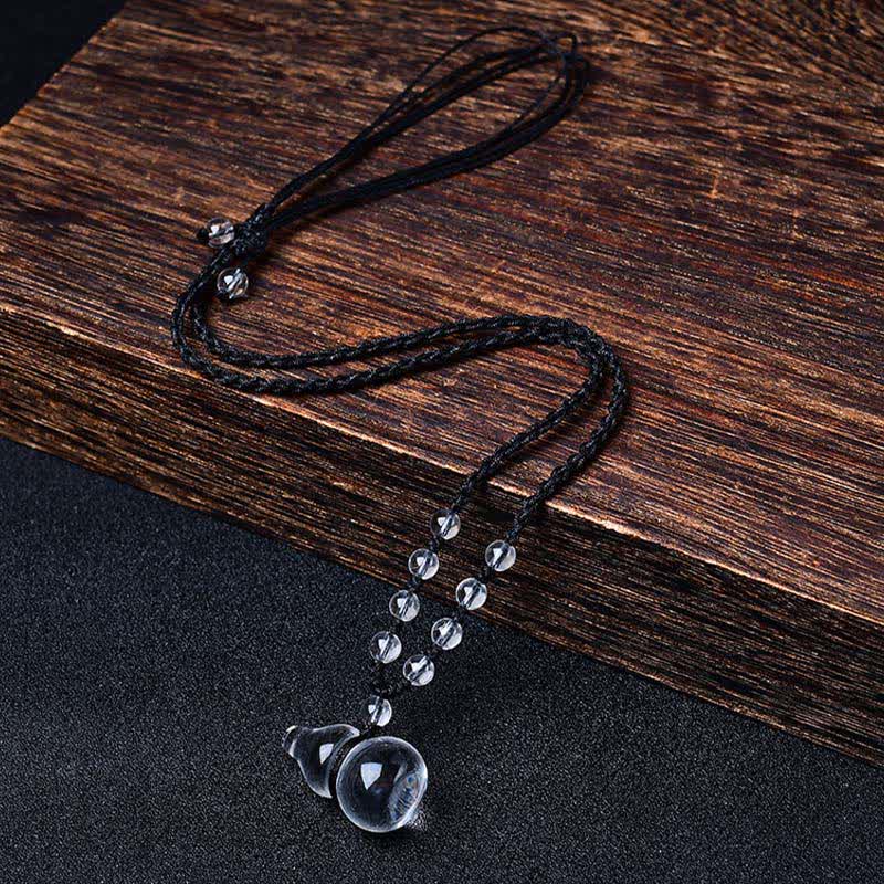 Buddha Stones Collar de cuerda con cuentas de protección de calabaza de cuarzo transparente natural - Cuerda de cuentas de cuarzo transparente - image 0