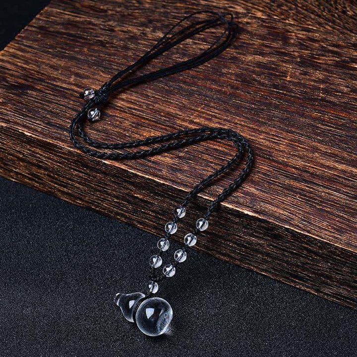 Buddha Stones Collar de cuerda con cuentas de protección de calabaza de cuarzo transparente natural - Cuerda de cuentas de cuarzo transparente - image 0