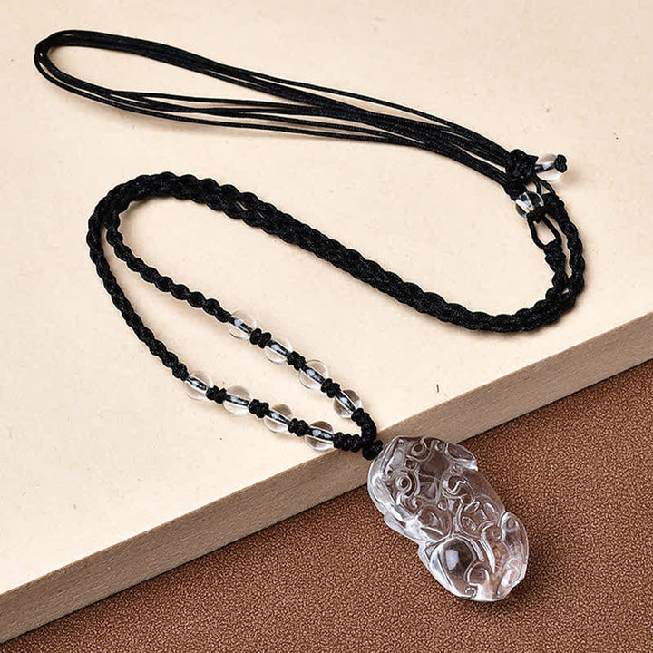 Buddha Stones Collar de cuentas de cuarzo transparente natural Pixiu Clarity - Un Pixiu mirando hacia la izquierda - Cuarzo transparente (33*18,8*11 mm) - image 7
