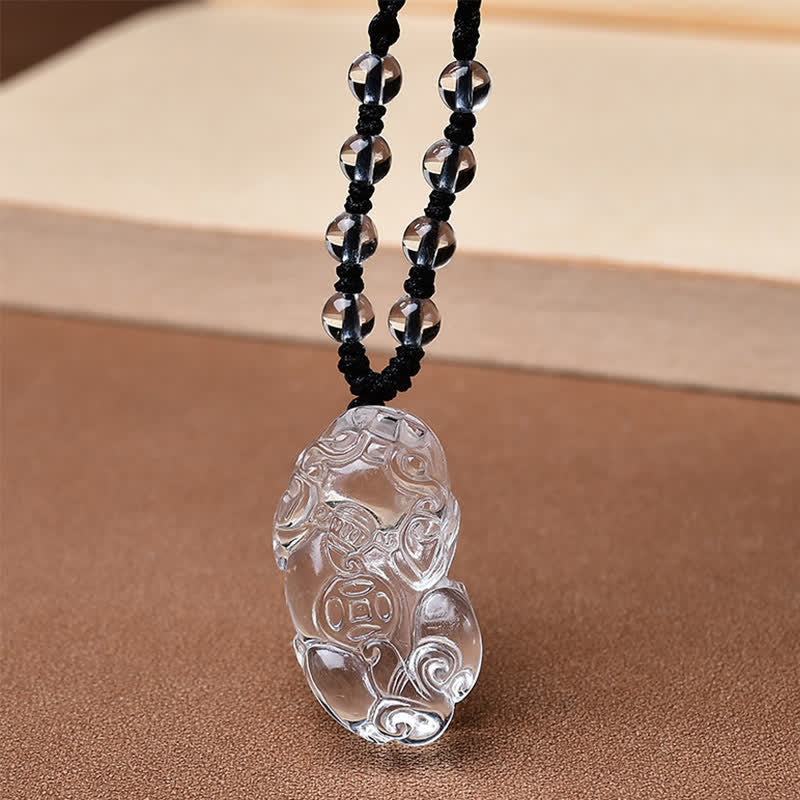 Buddha Stones Collar de cuentas de cuarzo transparente natural Pixiu Clarity - image 1