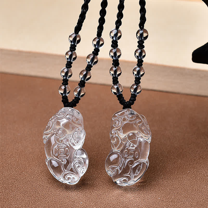 Buddha Stones Collar de cuentas de cuarzo transparente natural Pixiu Clarity - image 8