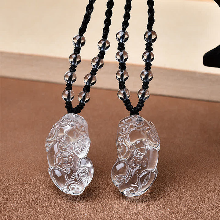 Buddha Stones Collar de cuentas de cuarzo transparente natural Pixiu Clarity - image 8