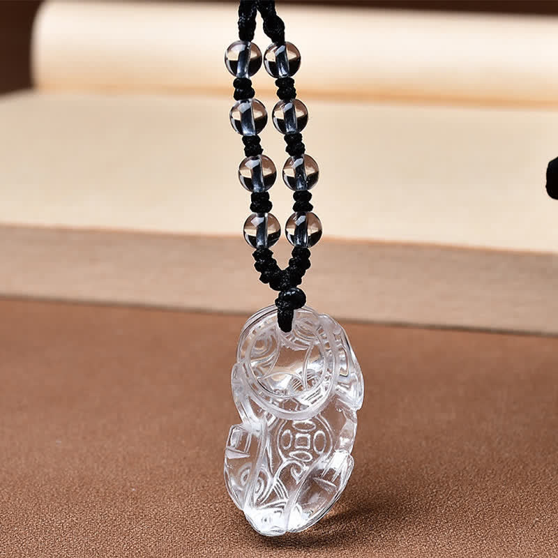 Buddha Stones Collar de cuentas de cuarzo transparente natural Pixiu Clarity - image 3