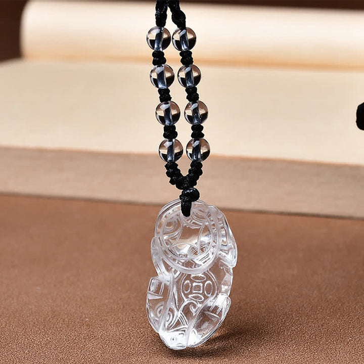 Buddha Stones Collar de cuentas de cuarzo transparente natural Pixiu Clarity - image 3