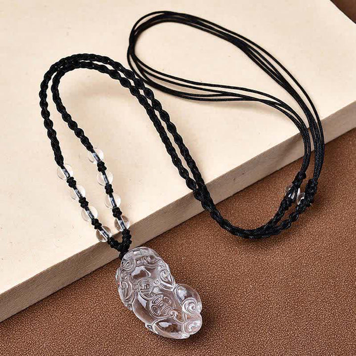 Buddha Stones Collar de cuentas de cuarzo transparente natural Pixiu Clarity - Un Pixiu mirando hacia la derecha - Cuarzo transparente (33*18,8*11 mm) - image 0