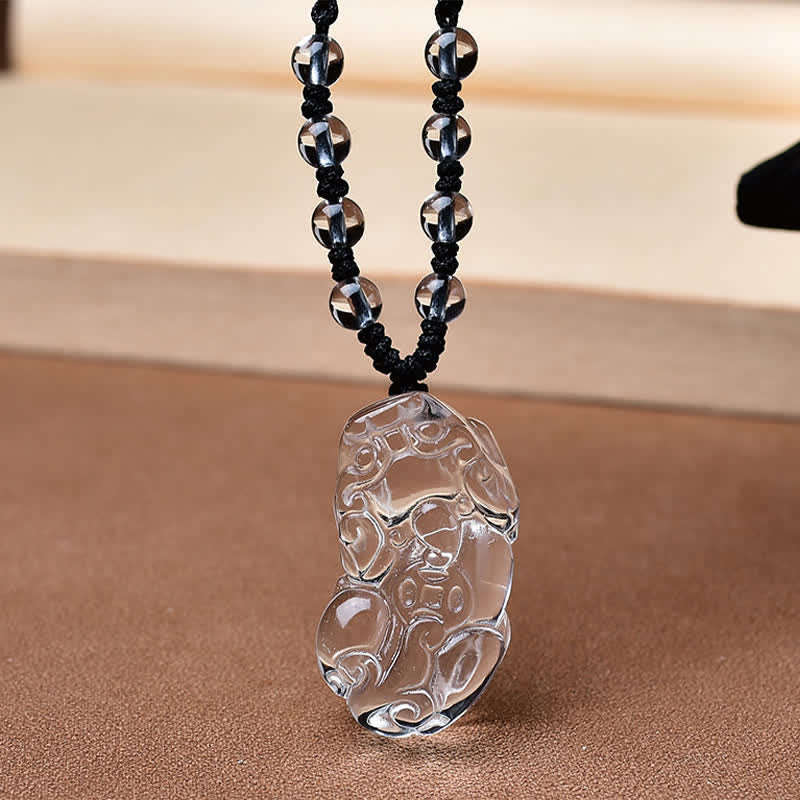 Buddha Stones Collar de cuentas de cuarzo transparente natural Pixiu Clarity - image 2