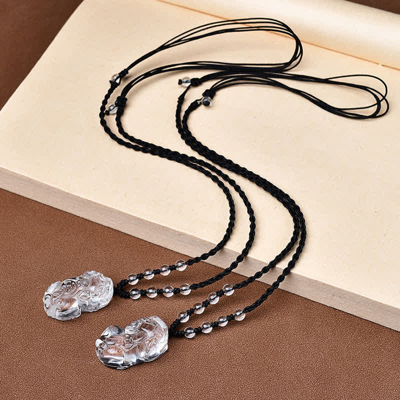 Buddha Stones Collar de cuentas de cuarzo transparente natural Pixiu Clarity - image 9