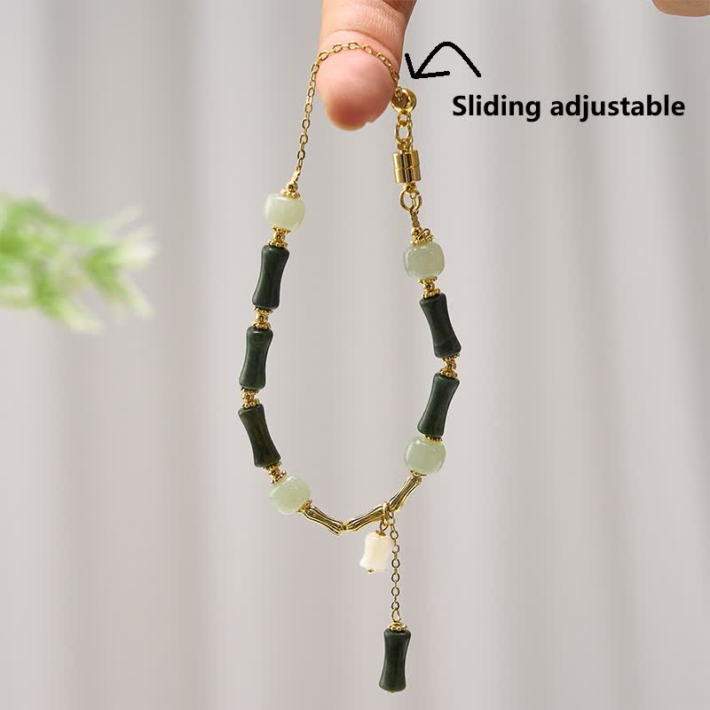 Buddha Stones Pulsera ajustable de jade hetian, peridoto, bambú y lirio del valle, símbolo de riqueza y fidelidad. - image 3