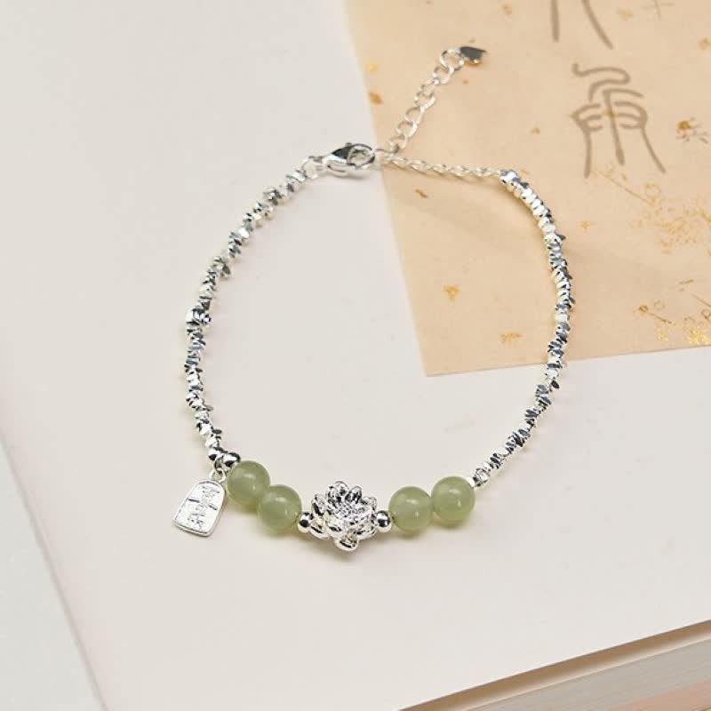 Buddha Stones Pulsera de abundancia con dije de loto, jade y alegría, con cuentas de cobre. - image 1