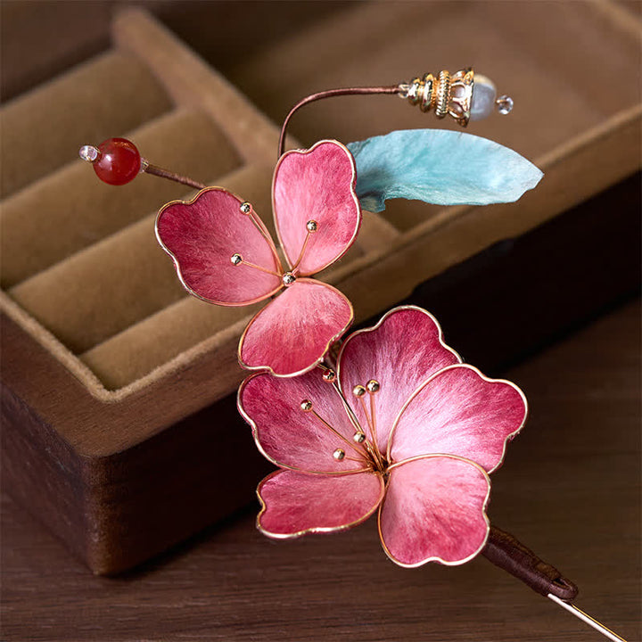 Buddha Stones Broche de flor roja de terciopelo con arte de seda hecho a mano - image 3