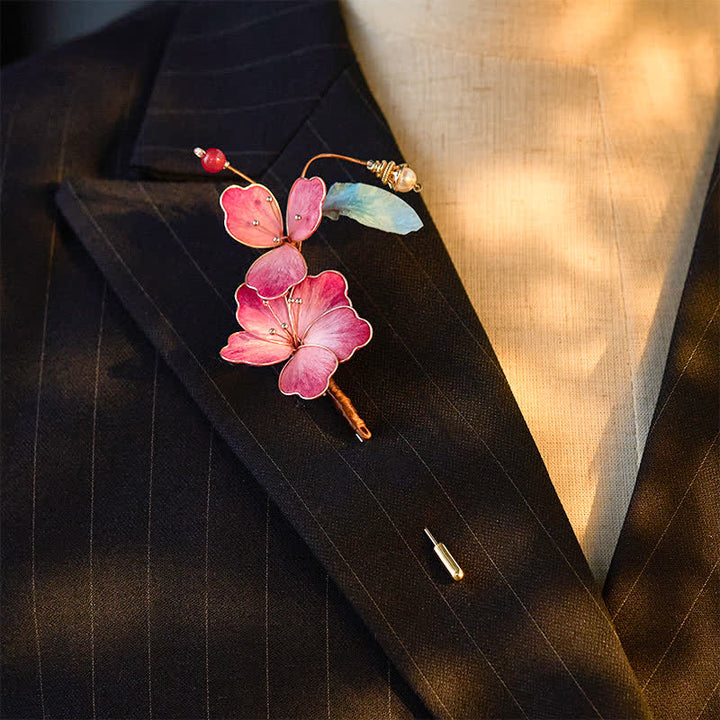 Buddha Stones Broche de flor roja de terciopelo con arte de seda hecho a mano - image 1