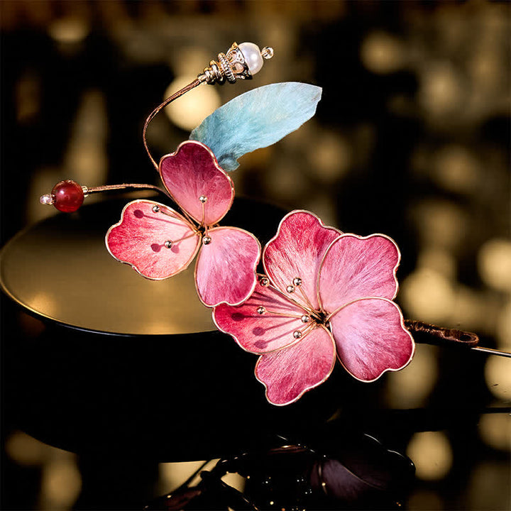 Buddha Stones Broche de flor roja de terciopelo con arte de seda hecho a mano - Flor roja de aproximadamente 6 x 12 cm. - image 0