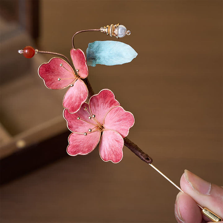 Buddha Stones Broche de flor roja de terciopelo con arte de seda hecho a mano - image 2