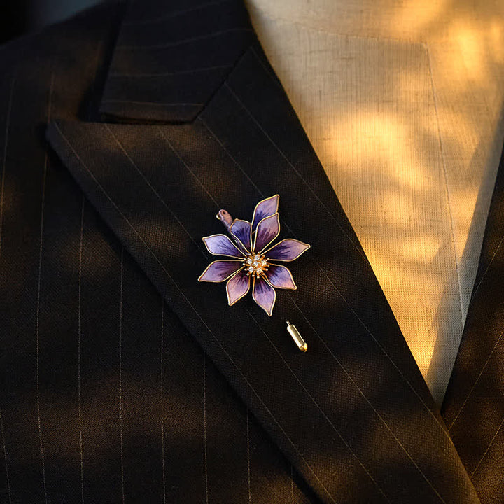 Buddha Stones Broche de flor morada con flor de terciopelo de seda artesanal - image 3
