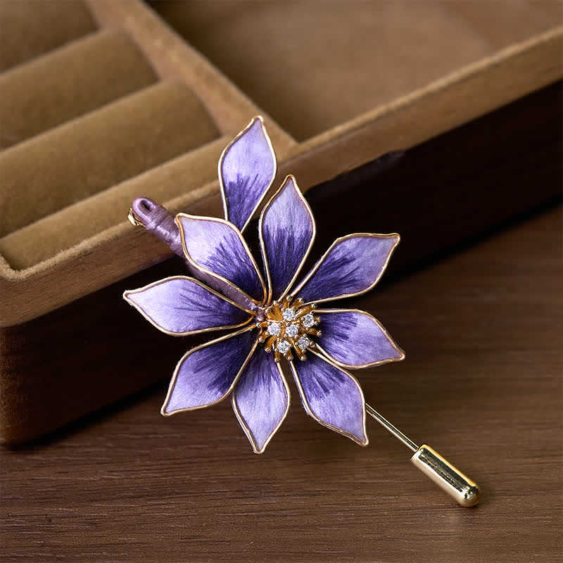 Buddha Stones Broche de flor morada con flor de terciopelo de seda artesanal - image 1