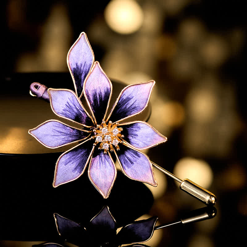 Buddha Stones Broche de flor morada con flor de terciopelo de seda artesanal - Flor morada de aproximadamente 6*4 cm. - image 0