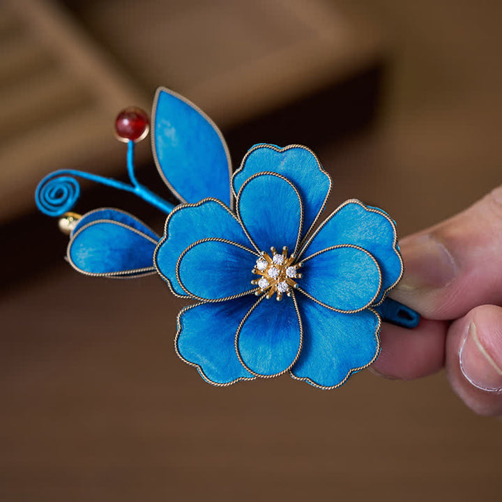 Buddha Stones Broche de flor de terciopelo azul claro hecho a mano con arte de seda - image 2