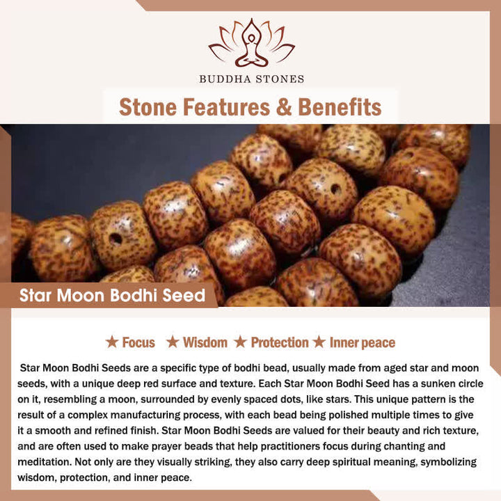Buddha Stones Mala tibetano hecho a mano de 108 cuentas con diseño de estrella, luna, semilla de Bodhi, zorro y calabaza. - image 5