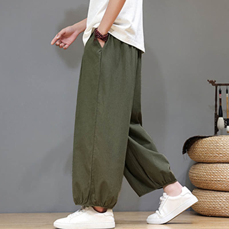 Buddha Stones Pantalones harem cortos para hombre Summer Zen con cintura elástica y puños, con bolsillos. - Verde oliva oscuro - US/UK/AU46, EU56 (5XL) - image 9