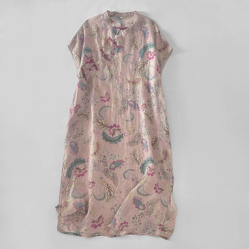 Buddha Stones Vestidos de verano vintage de manga corta para mujer con cuello mandarín, estampado floral paisley y bolsillos. - Rosa Misty - US14，UK/AU18，EU46 (2XL) - image 0