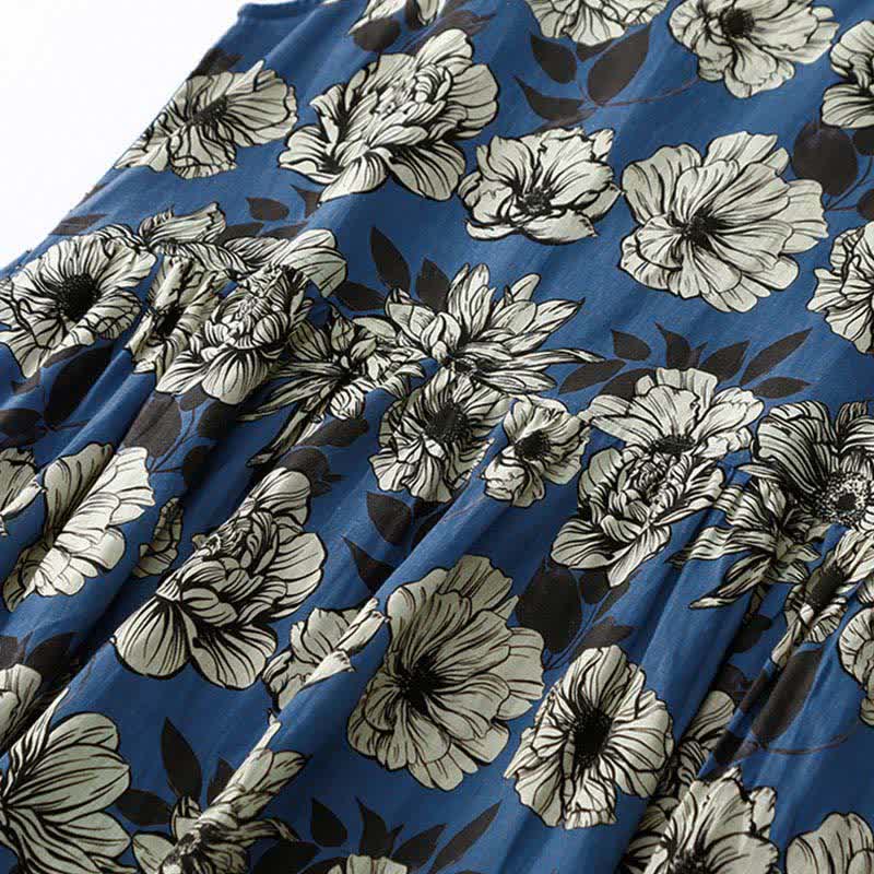 Buddha Stones Vestido de verano grande con estampado floral, cuello redondo, sin mangas, por debajo de la rodilla y bolsillos para mujer. - image 10
