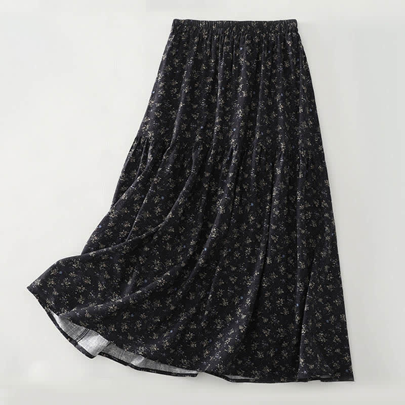 Buddha Stones Falda de mujer con cintura elástica y volantes en el bajo, con estampado floral. - Negro - US8-10，UK/AU12-14，EU40-42 (2XL) - image 2