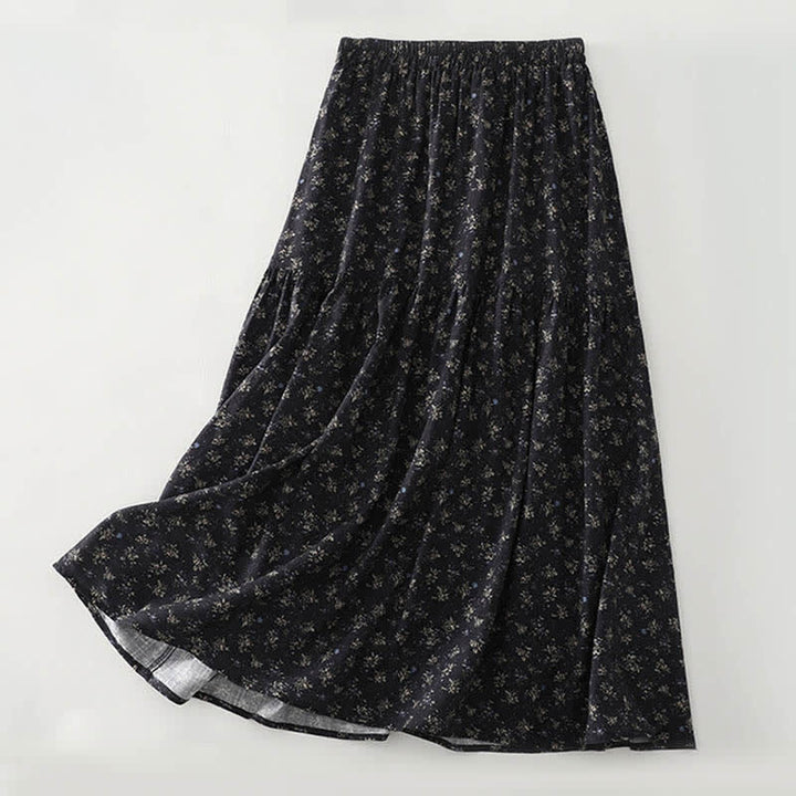 Buddha Stones Falda de mujer con cintura elástica y volantes en el bajo, con estampado floral. - Negro - US8-10，UK/AU12-14，EU40-42 (2XL) - image 2