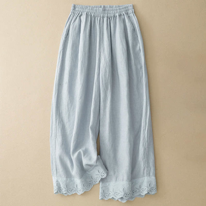 Buddha Stones Pantalones de mujer de lino y algodón, de pierna ancha y con bolsillos, ideales para el verano. - Azul claro - US8-10，UK/AU12-14，EU40-42 (2XL) - image 0