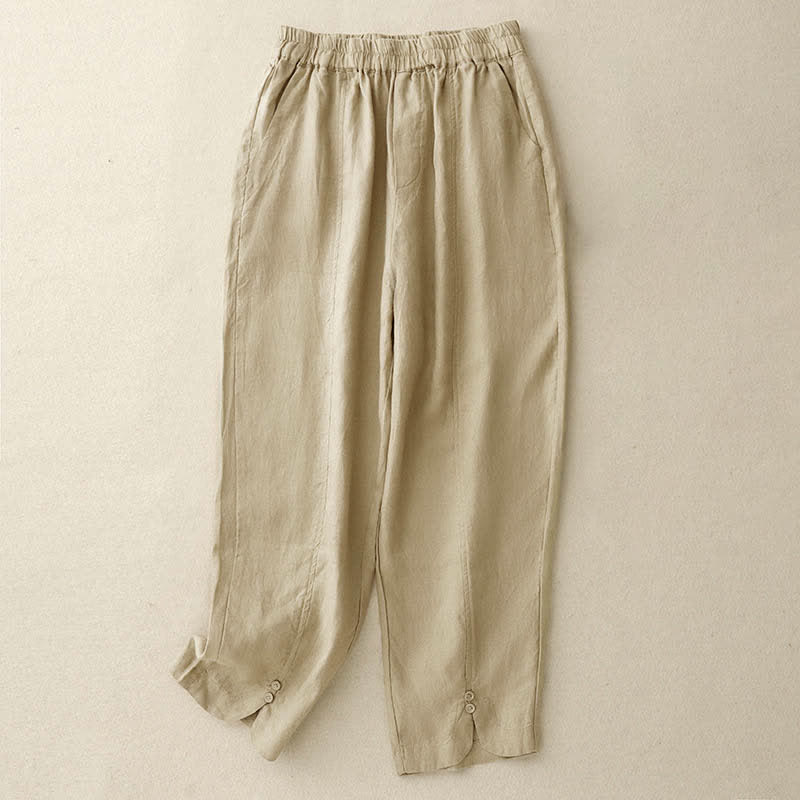 Buddha Stones Pantalones de lino de verano para mujer, de corte ajustado y con bolsillos. - Trigo - US8-10，UK/AU12-14，EU40-42 (2XL) - image 5