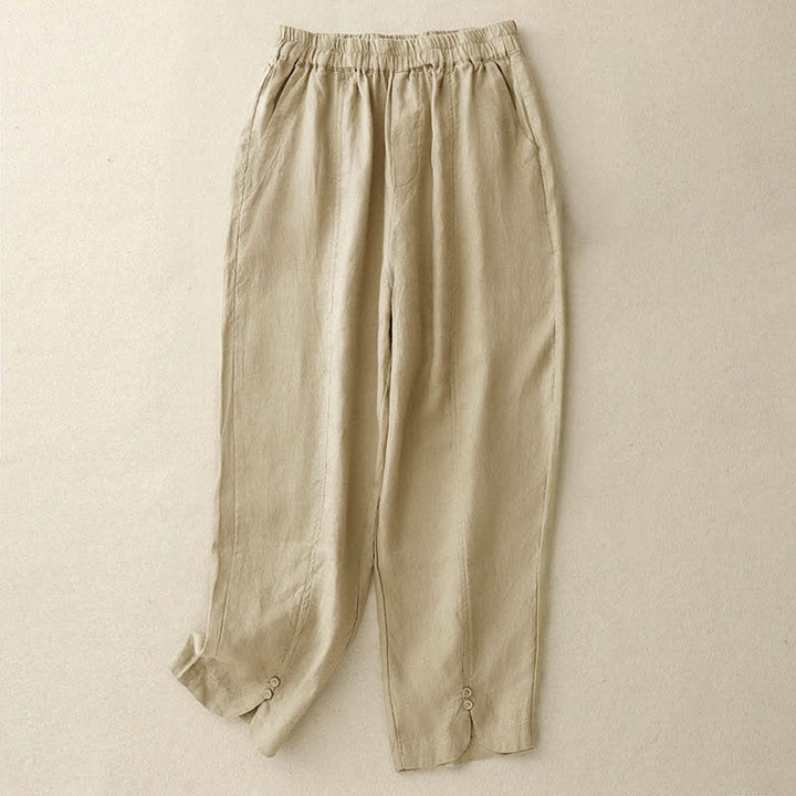 Buddha Stones Pantalones de lino de verano para mujer, de corte ajustado y con bolsillos. - Trigo - US8-10，UK/AU12-14，EU40-42 (2XL) - image 5