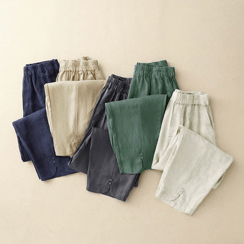 Buddha Stones Pantalones de lino de verano para mujer, de corte ajustado y con bolsillos. - image 23