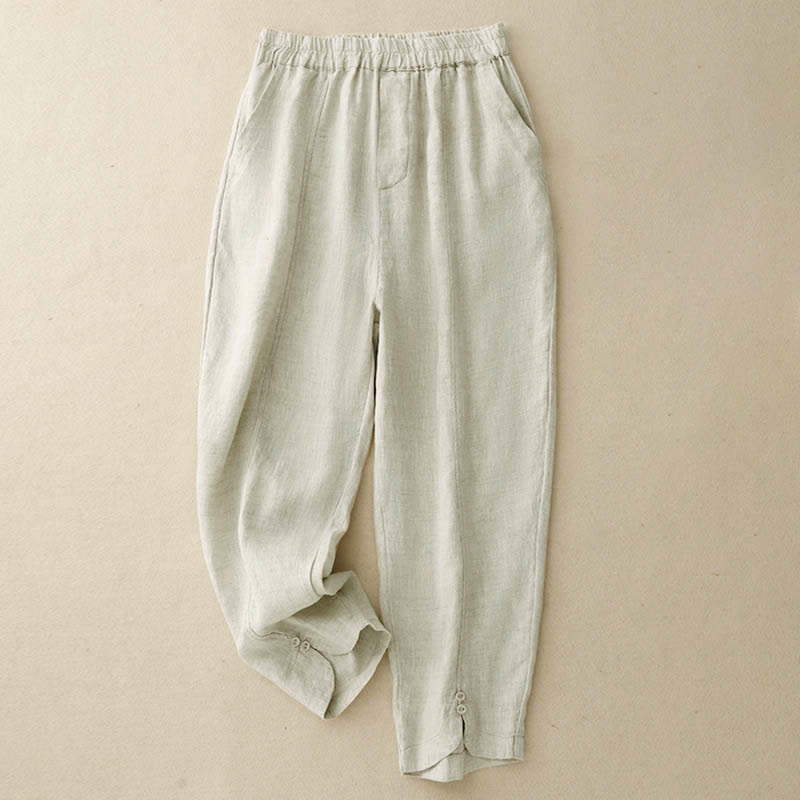 Buddha Stones Pantalones de lino de verano para mujer, de corte ajustado y con bolsillos. - Beige - US8-10，UK/AU12-14，EU40-42 (2XL) - image 8