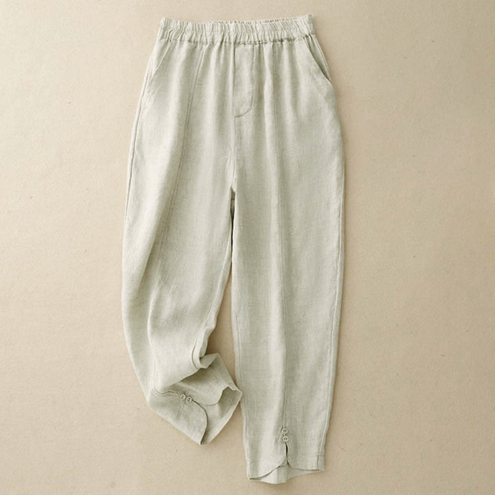 Buddha Stones Pantalones de lino de verano para mujer, de corte ajustado y con bolsillos. - Beige - US8-10，UK/AU12-14，EU40-42 (2XL) - image 8